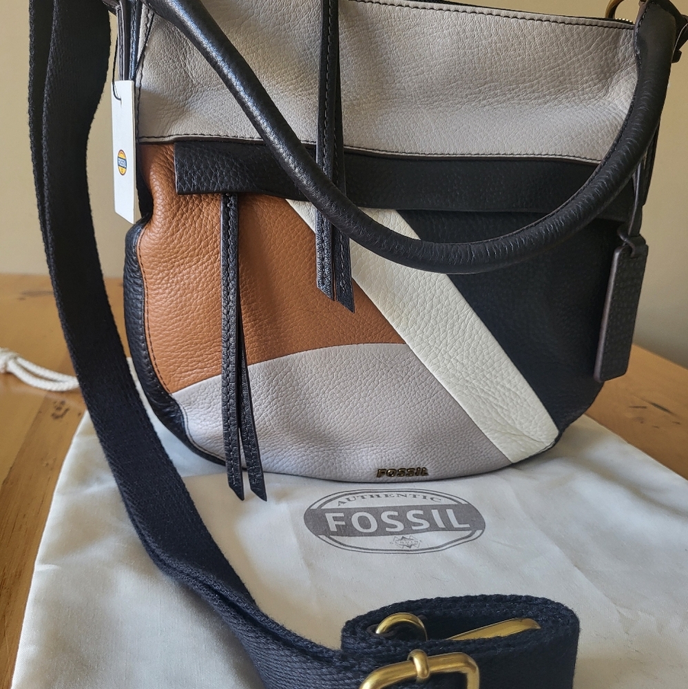 Fossil: Black, Brown, and White Leather Messenger Bag
